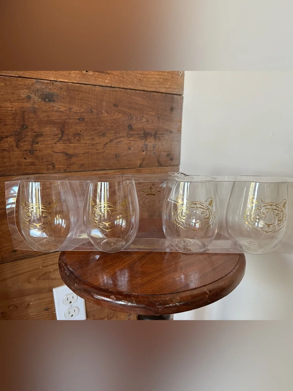 Gold Tiger Stemless Wine Glasses - Set of 4